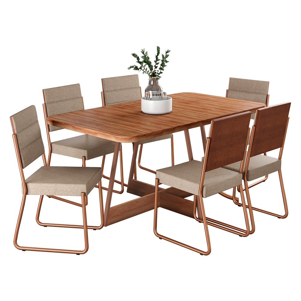 Conjunto Sala de Jantar Mesa e 6 Cadeiras Fênix Carraro Rose
