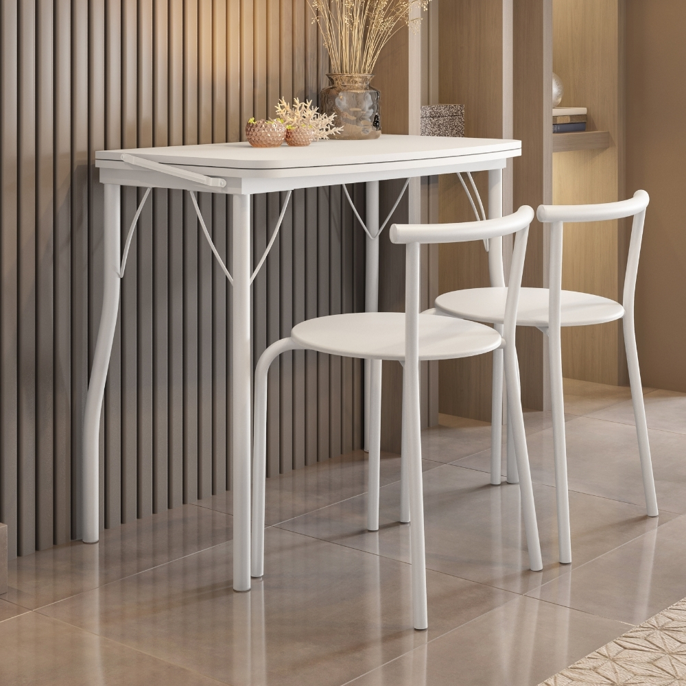 Conjunto Sala de Jantar Palermo Branco Mesa e 2 Banquetas Carraro