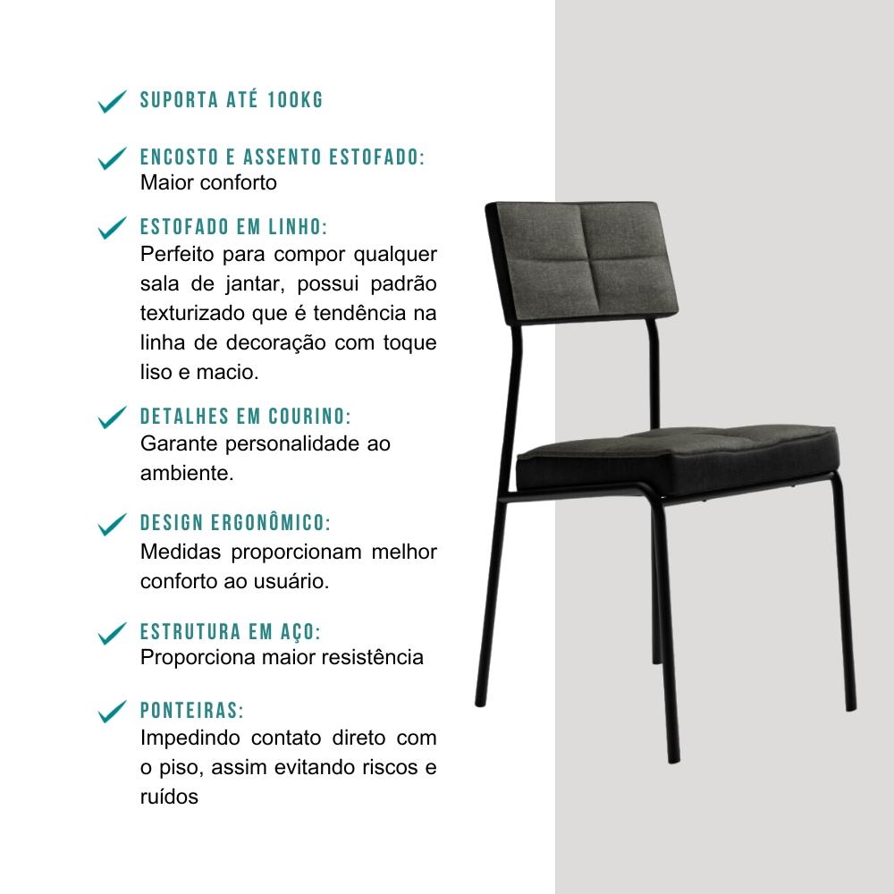 Conjunto Sala de Jantar Sydney 4 Cadeiras Carraro Grafite/Preto/Nogal