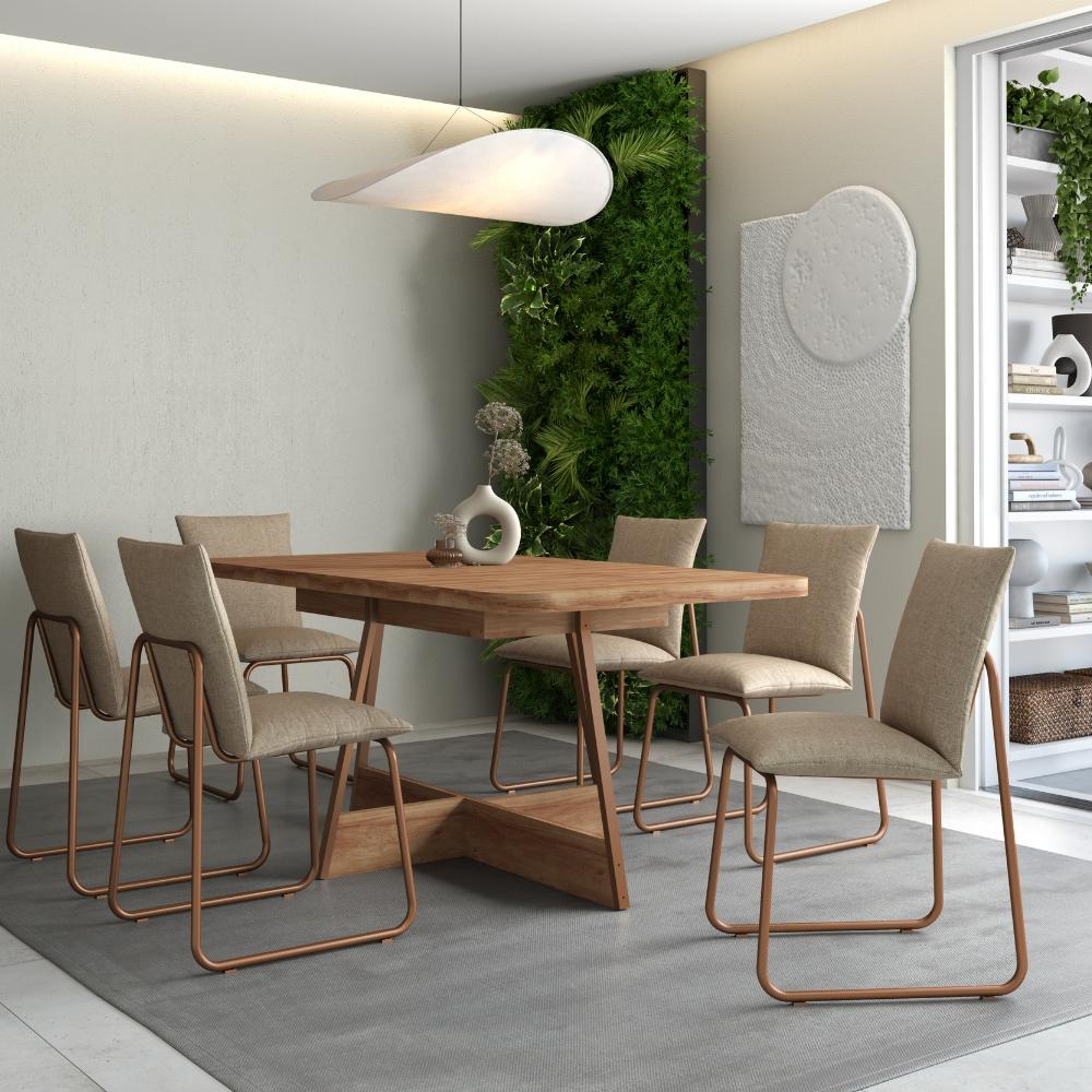 Conjunto de Sala de Jantar 6 Cadeiras Chloe Carraro Nogal Rosê