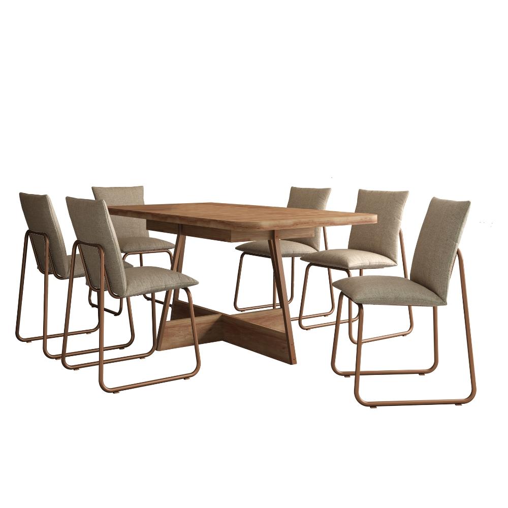 Conjunto de Sala de Jantar 6 Cadeiras Chloe Carraro Nogal Rosê