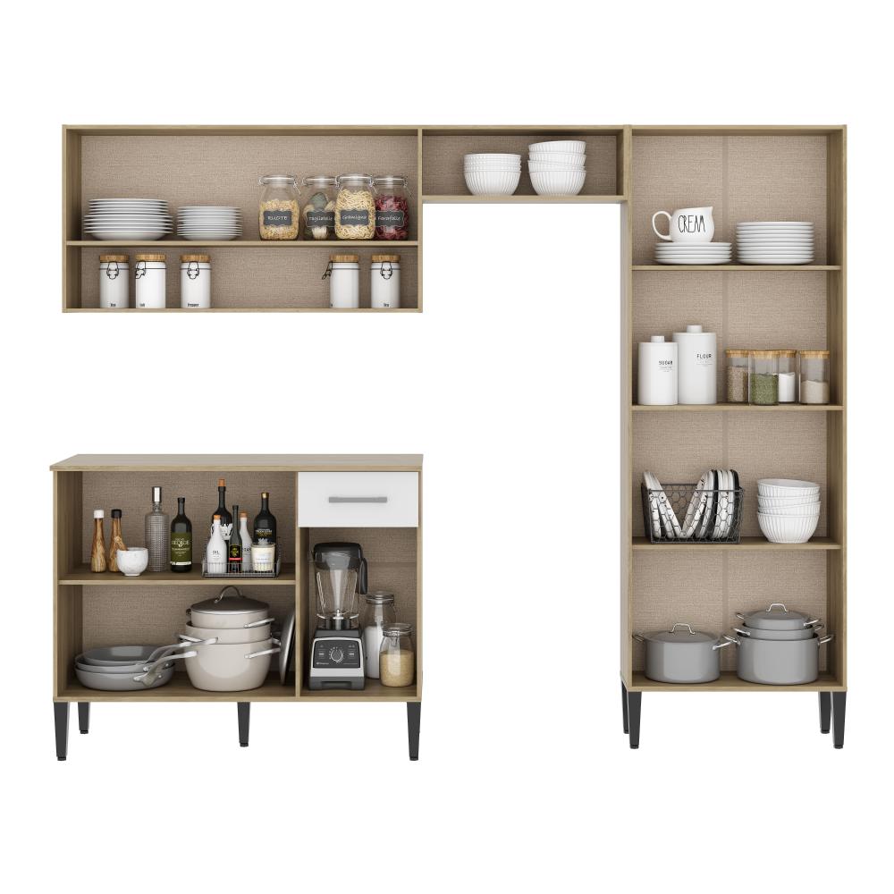 Cozinha Compacta Arizona Classic Carvalho com Branco Carraro