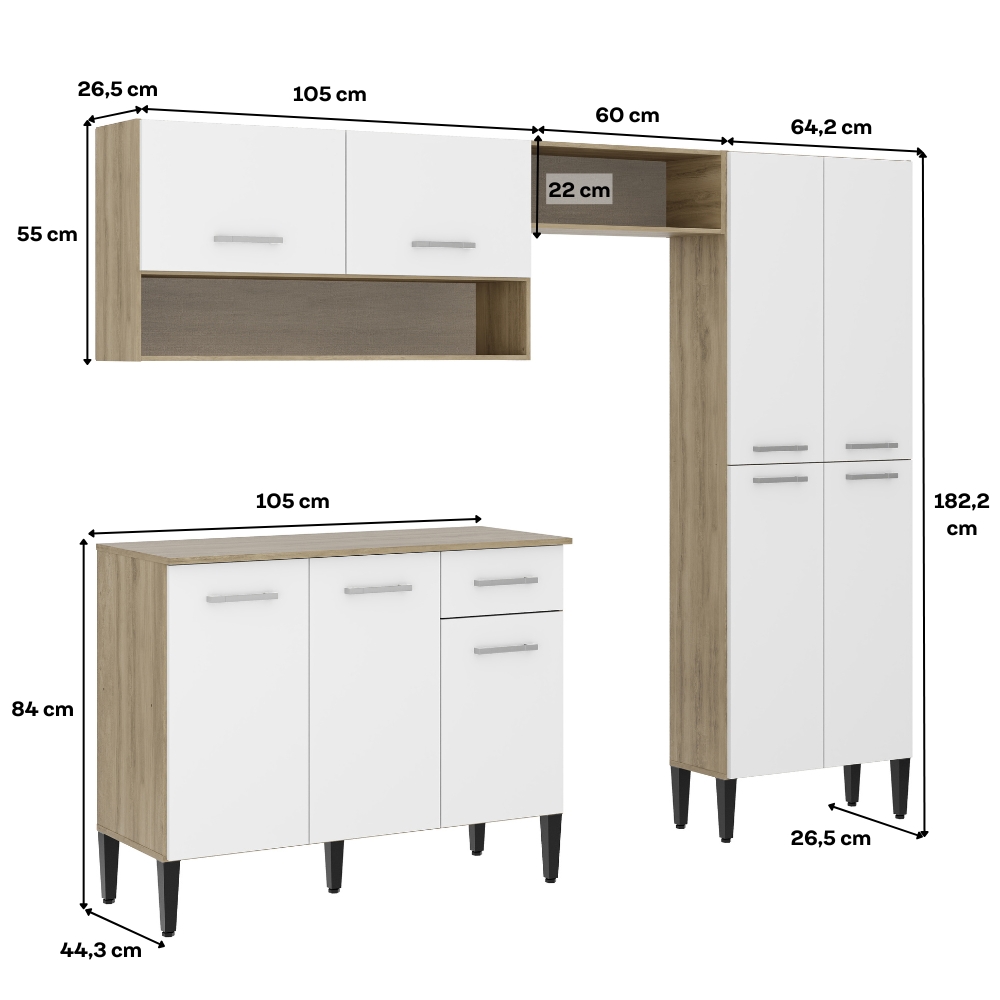Cozinha Compacta Arizona Classic Carvalho com Branco Carraro