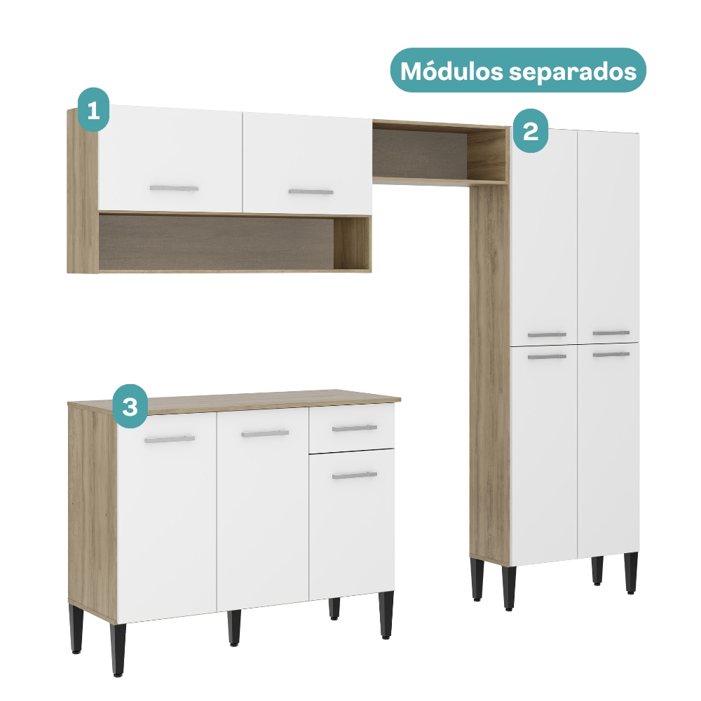 Cozinha Compacta Arizona Classic Carvalho com Branco Carraro