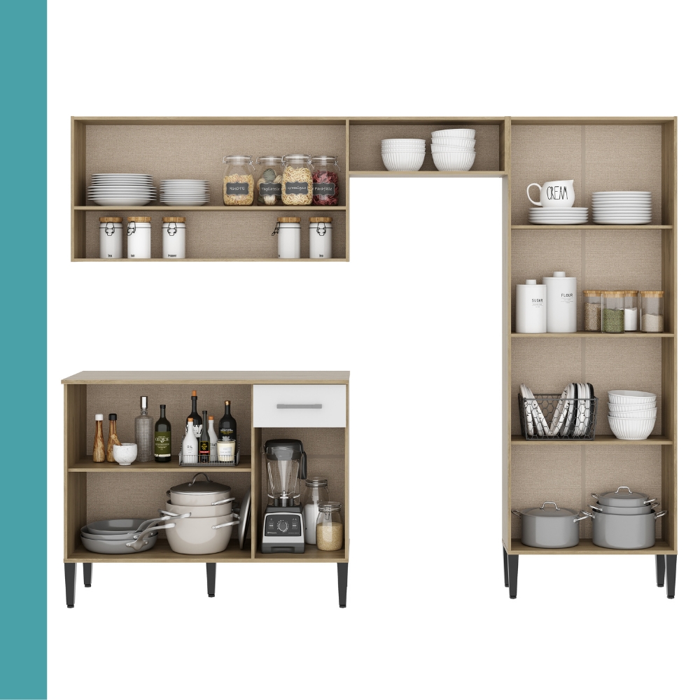 Cozinha Compacta Arizona Classic Carvalho com Branco Carraro