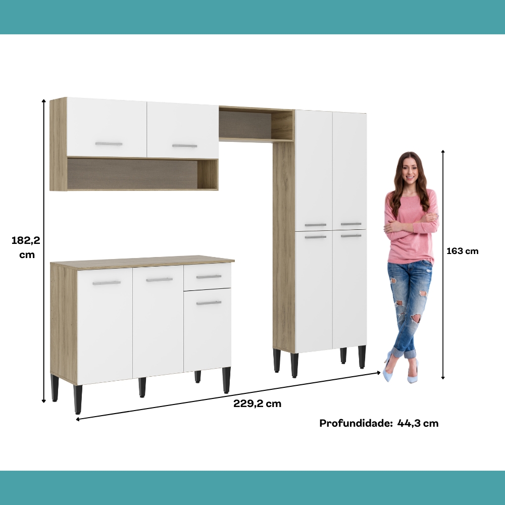 Cozinha Compacta Arizona Classic Carvalho com Branco Carraro