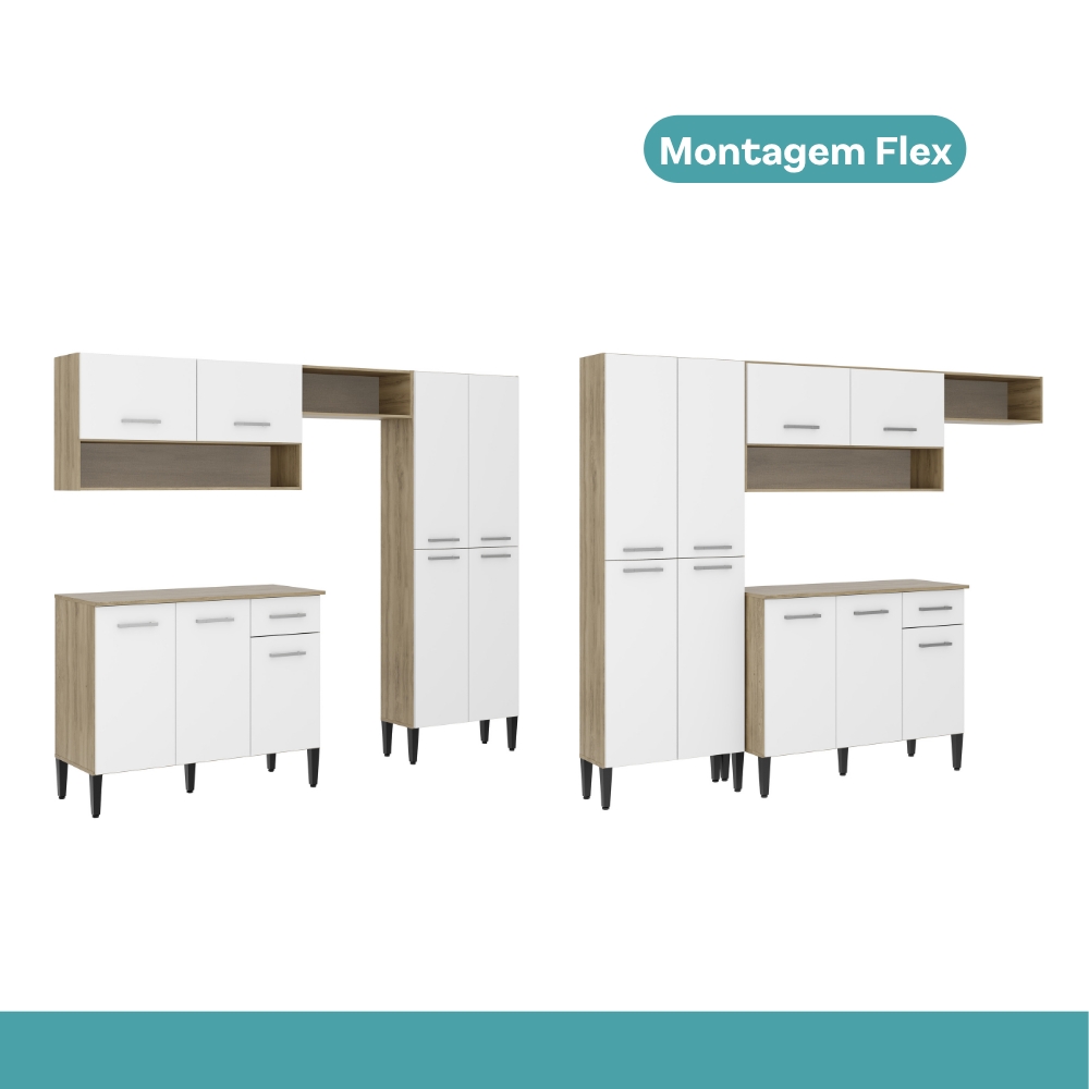 Cozinha Compacta Arizona Classic Carvalho com Branco Carraro