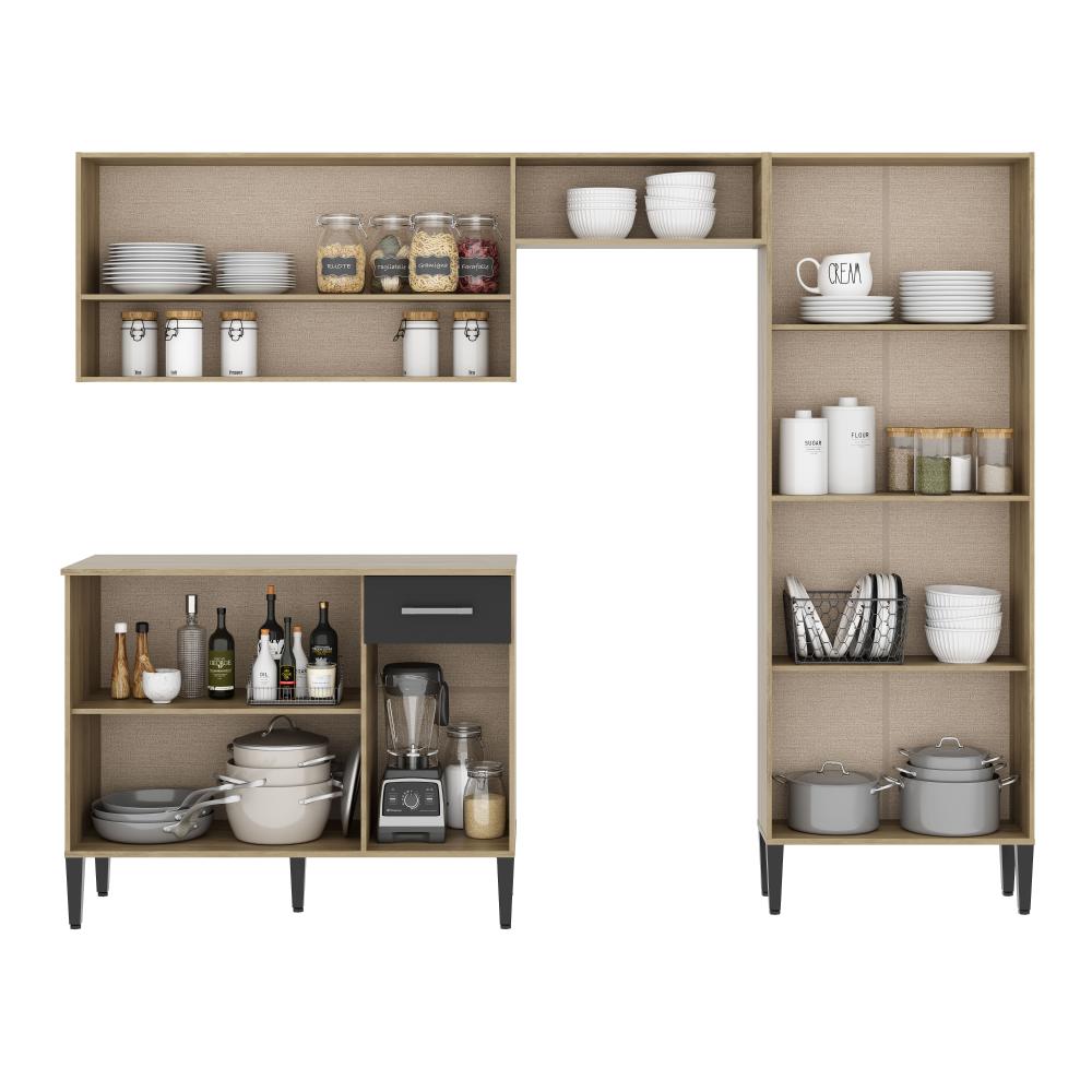 Cozinha Compacta Arizona Classic Carvalho com Preto Carraro