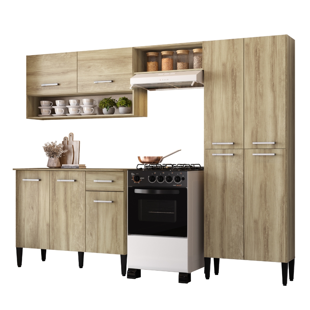 Cozinha Compacta Arizona Classic Com Armário E Balcão Carraro - Carvalho