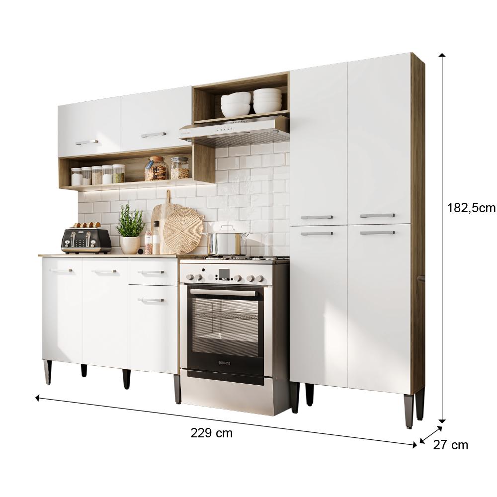 Cozinha Compacta Arizona Classic Com Armário E Balcão Carraro - Carvalho/Branco