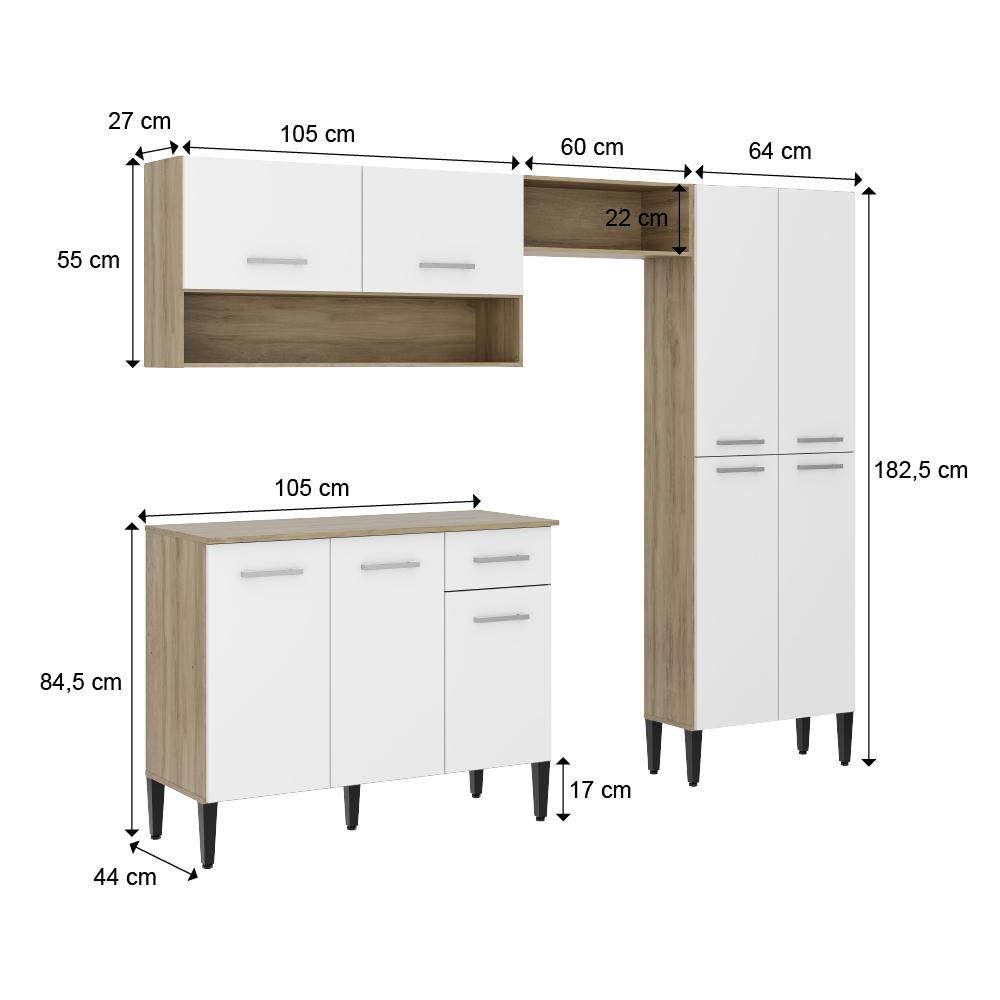 Cozinha Compacta Arizona Classic Com Armário E Balcão Carraro - Carvalho/Branco