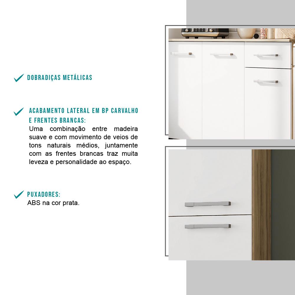 Cozinha Compacta Arizona Classic Com Armário E Balcão Carraro - Carvalho/Branco