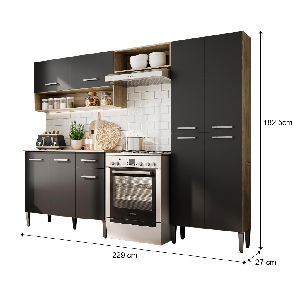 Cozinha Compacta Arizona Classic Com Armário E Balcão Carraro - Carvalho/Preto