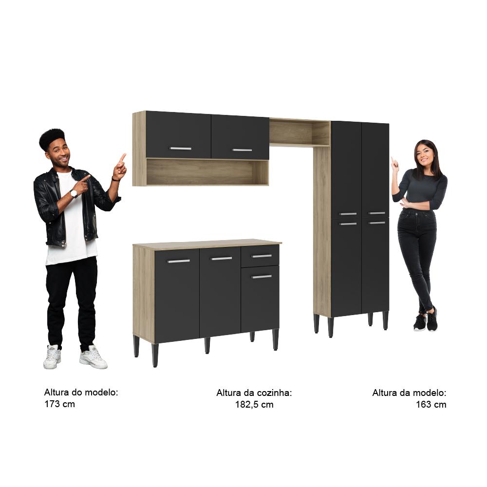 Cozinha Compacta Arizona Classic Com Armário E Balcão Carraro - Carvalho/Preto