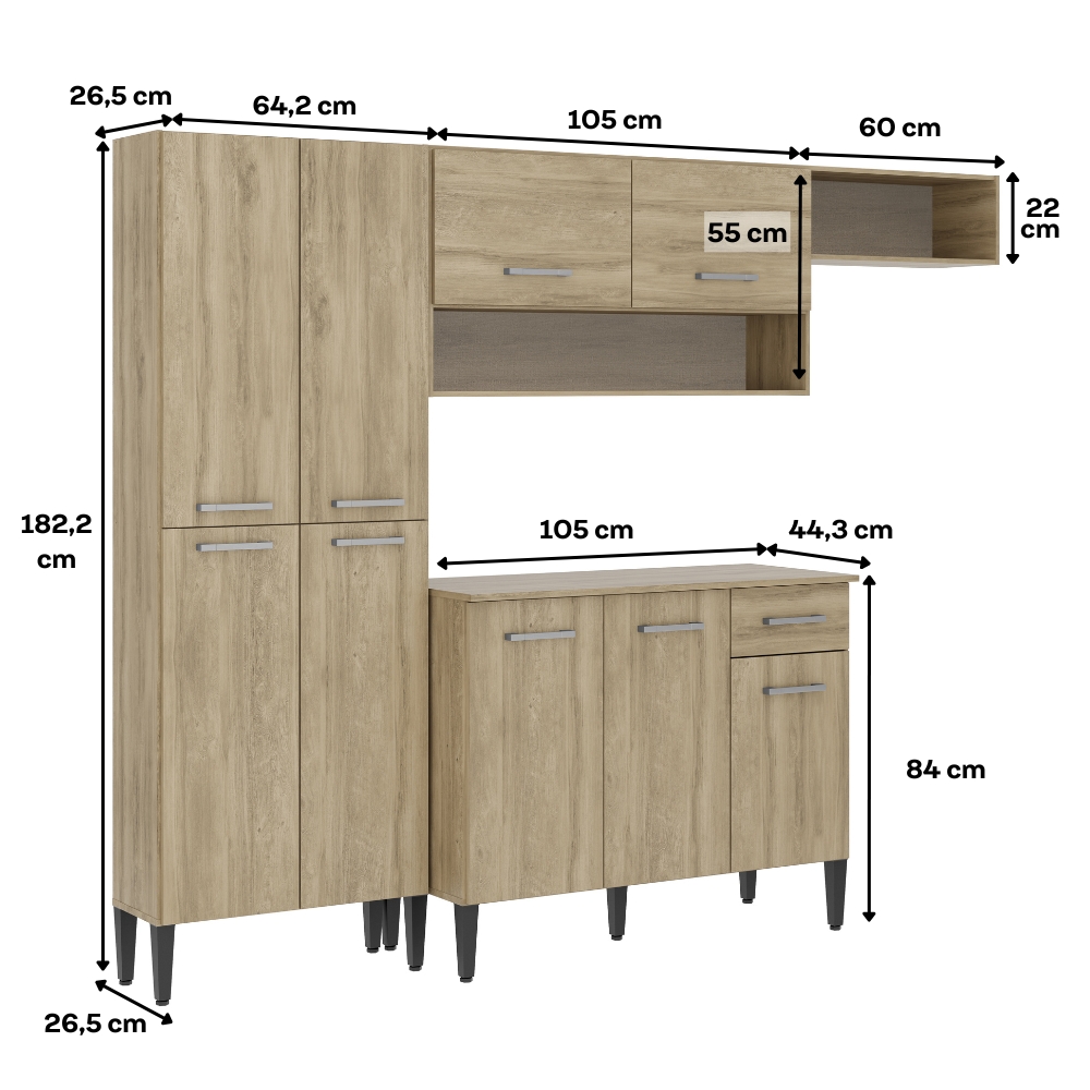 Cozinha Compacta Arizona Glam Carvalho Carraro - Carvalho