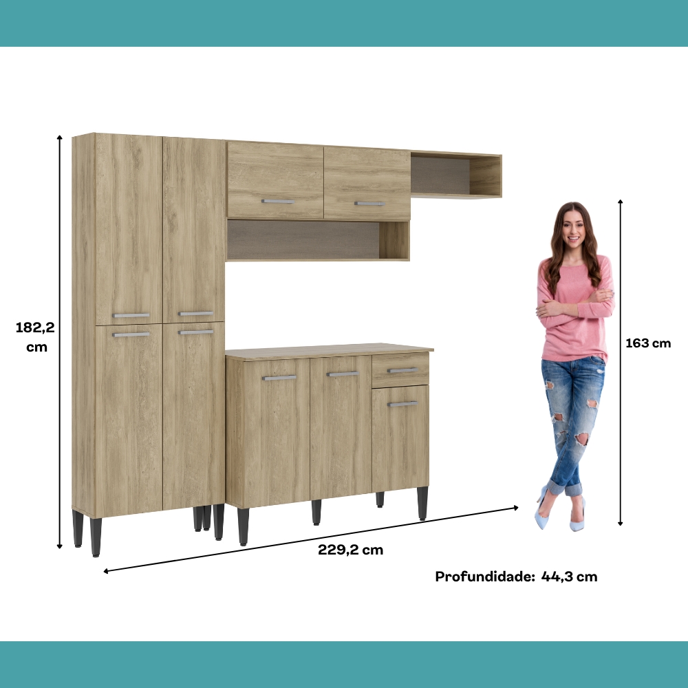 Cozinha Compacta Arizona Glam Carvalho Carraro - Carvalho