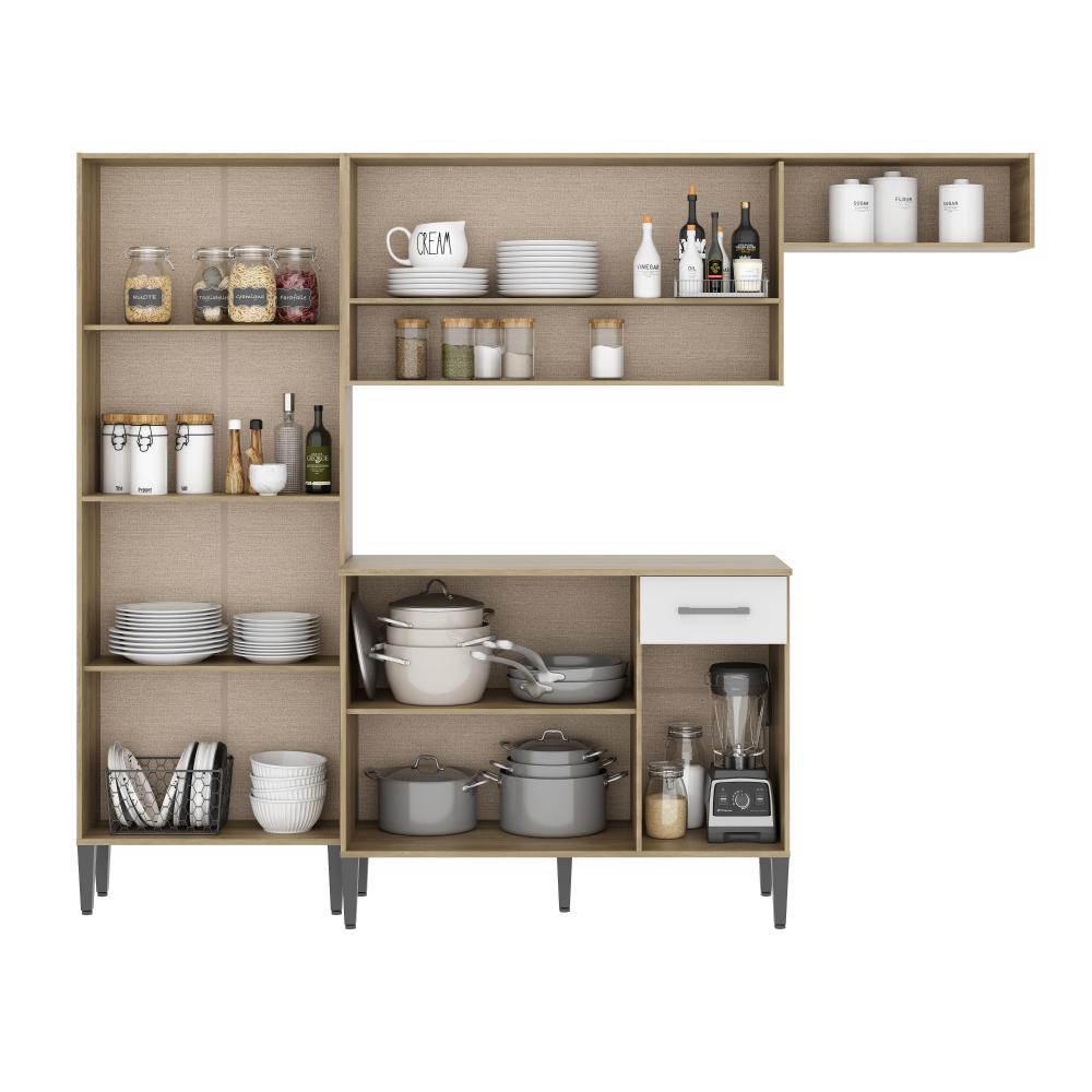 Cozinha Compacta Arizona Glam Carvalho Carraro - Carvalho/Branco