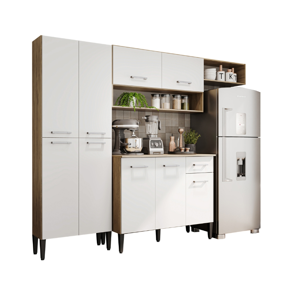 Cozinha Compacta Arizona Glam Carvalho Carraro - Carvalho/Branco