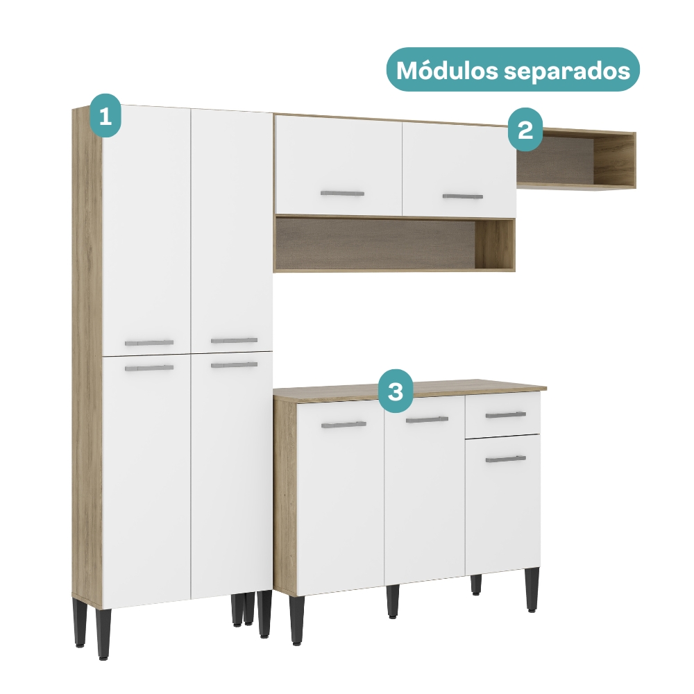 Cozinha Compacta Arizona Glam Carvalho Carraro - Carvalho/Branco