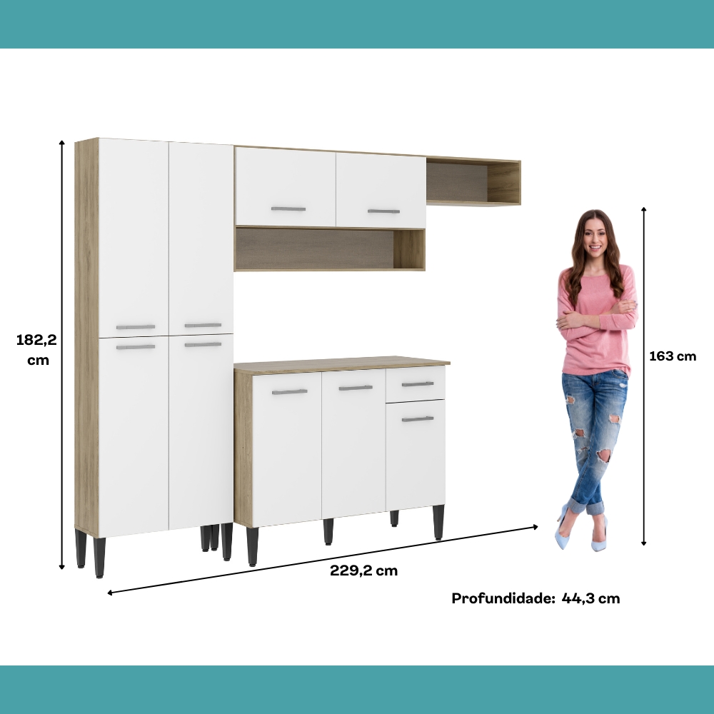 Cozinha Compacta Arizona Glam Carvalho Carraro - Carvalho/Branco