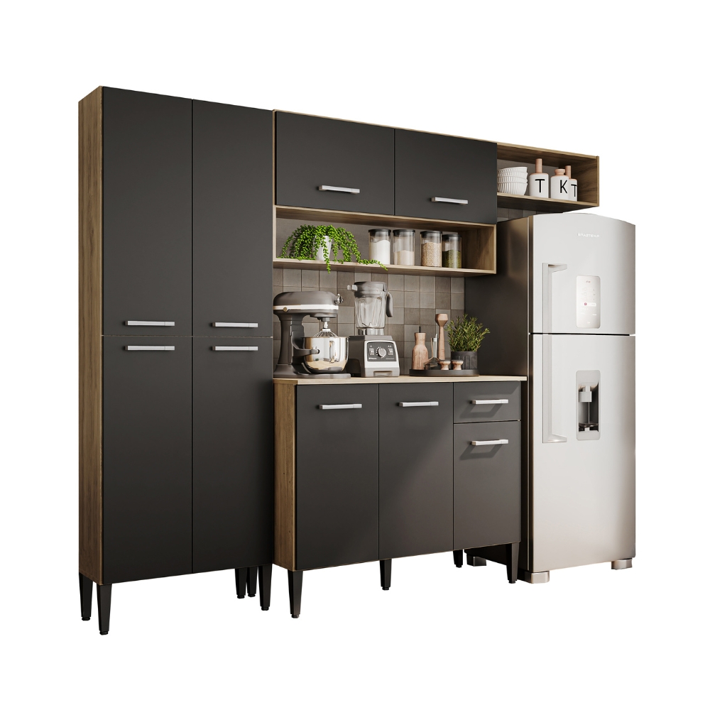 Cozinha Compacta Arizona Glam Carvalho Carraro - Carvalho/Preto