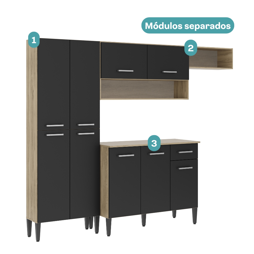 Cozinha Compacta Arizona Glam Carvalho Carraro - Carvalho/Preto