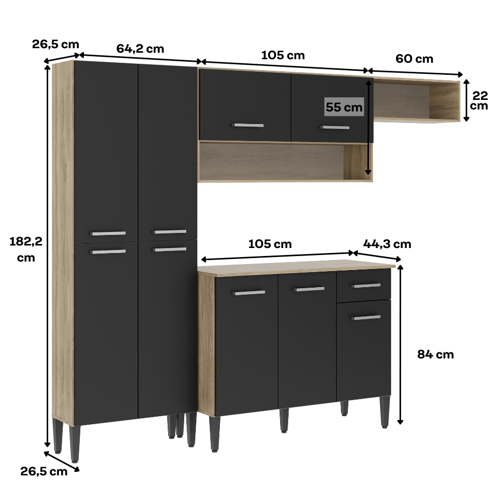 Cozinha Compacta Arizona Glam Carvalho Carraro - Carvalho/Preto