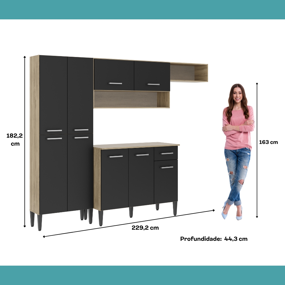 Cozinha Compacta Arizona Glam Carvalho Carraro - Carvalho/Preto