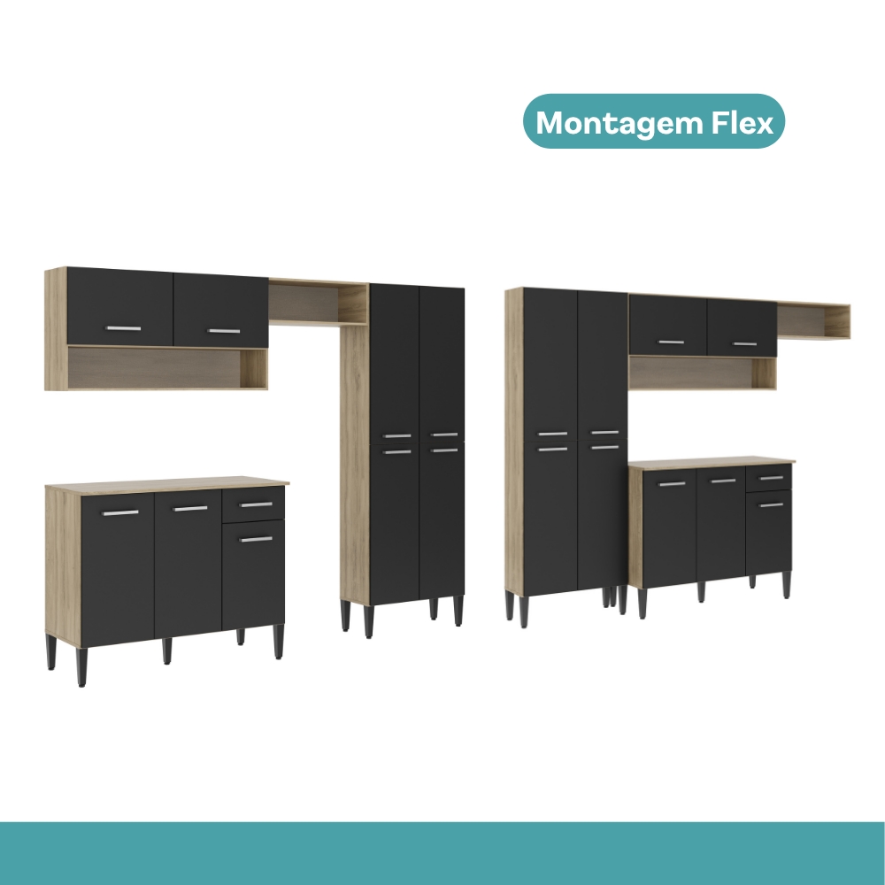 Cozinha Compacta Arizona Glam Carvalho Carraro - Carvalho/Preto