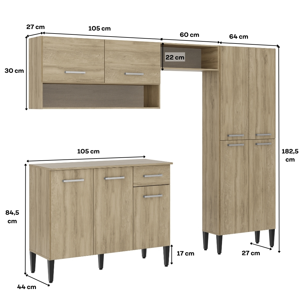 Cozinha Compacta Arizona Glam Carvalho Carraro