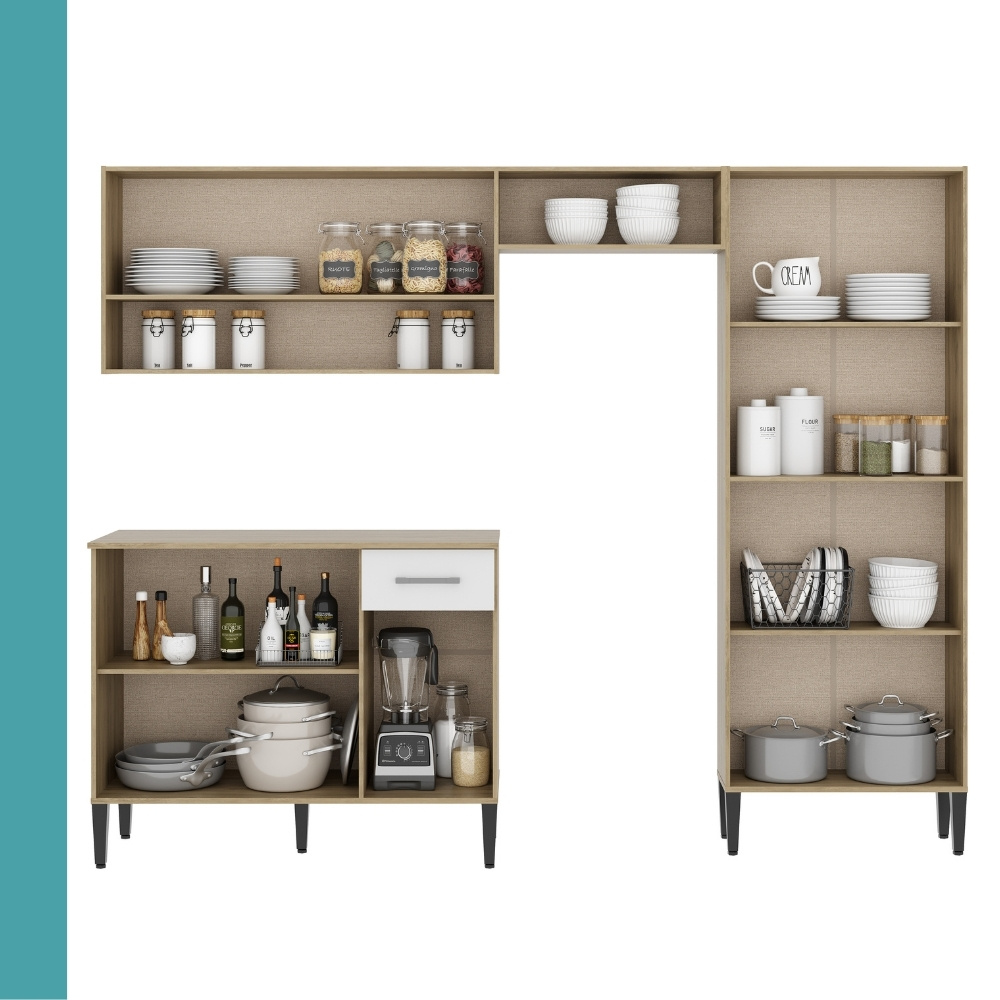 Cozinha Compacta Arizona Glam Carvalho com Branco Carraro