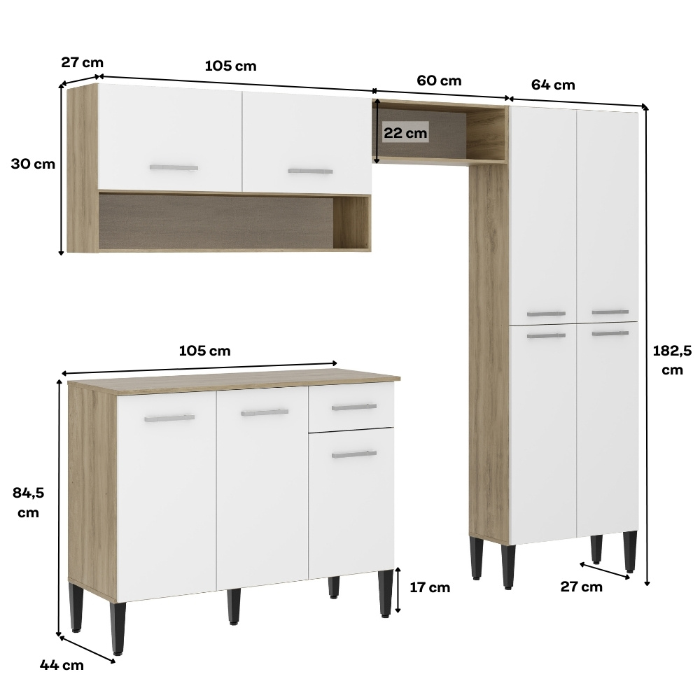 Cozinha Compacta Arizona Glam Carvalho com Branco Carraro