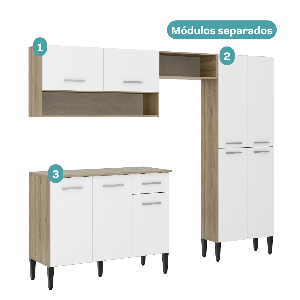 Cozinha Compacta Arizona Glam Carvalho com Branco Carraro