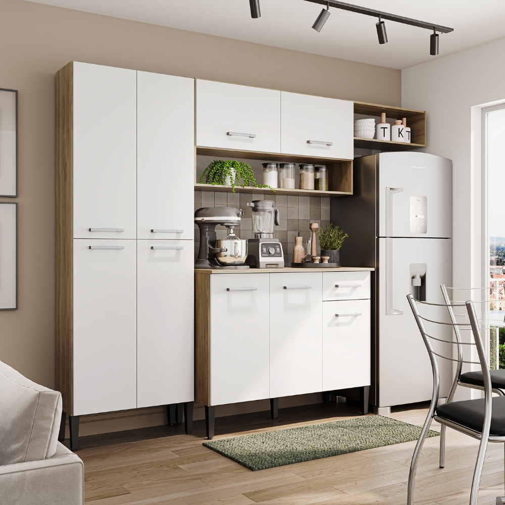 Cozinha Compacta Arizona Glam Carvalho com Branco Carraro