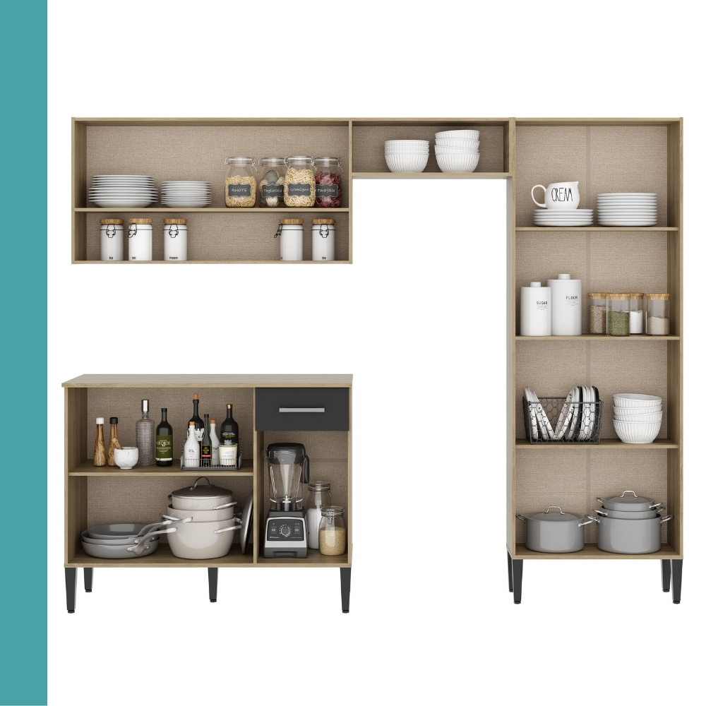 Cozinha Compacta Arizona Glam Carvalho com Preto Carraro