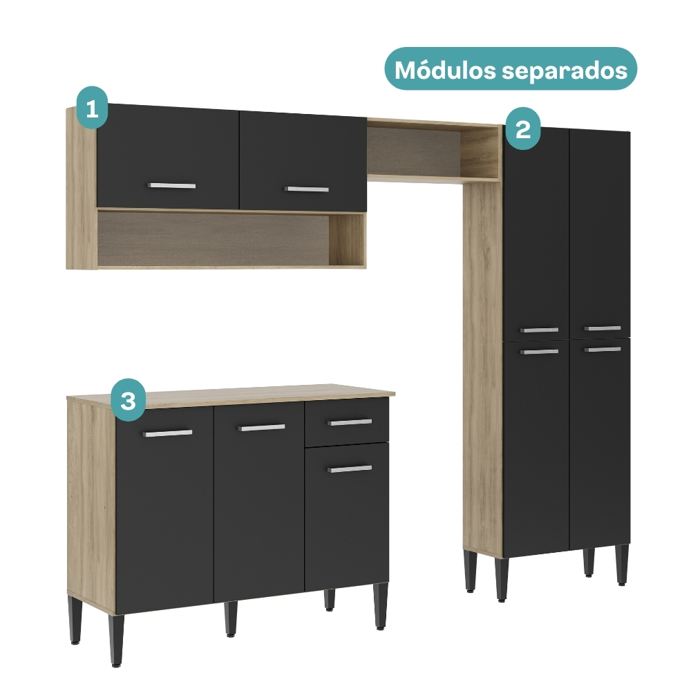 Cozinha Compacta Arizona Glam Carvalho com Preto Carraro