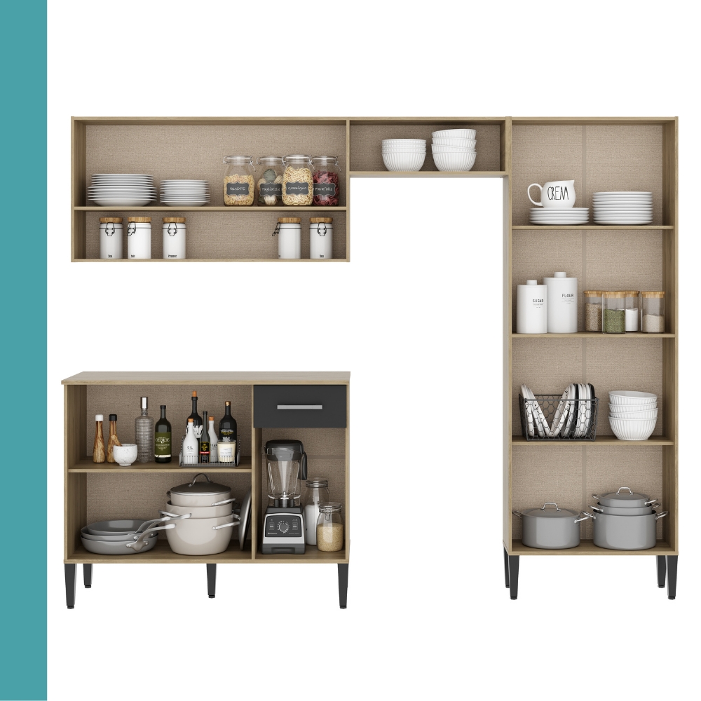 Cozinha Compacta Arizona Glam Carvalho com Preto Carraro