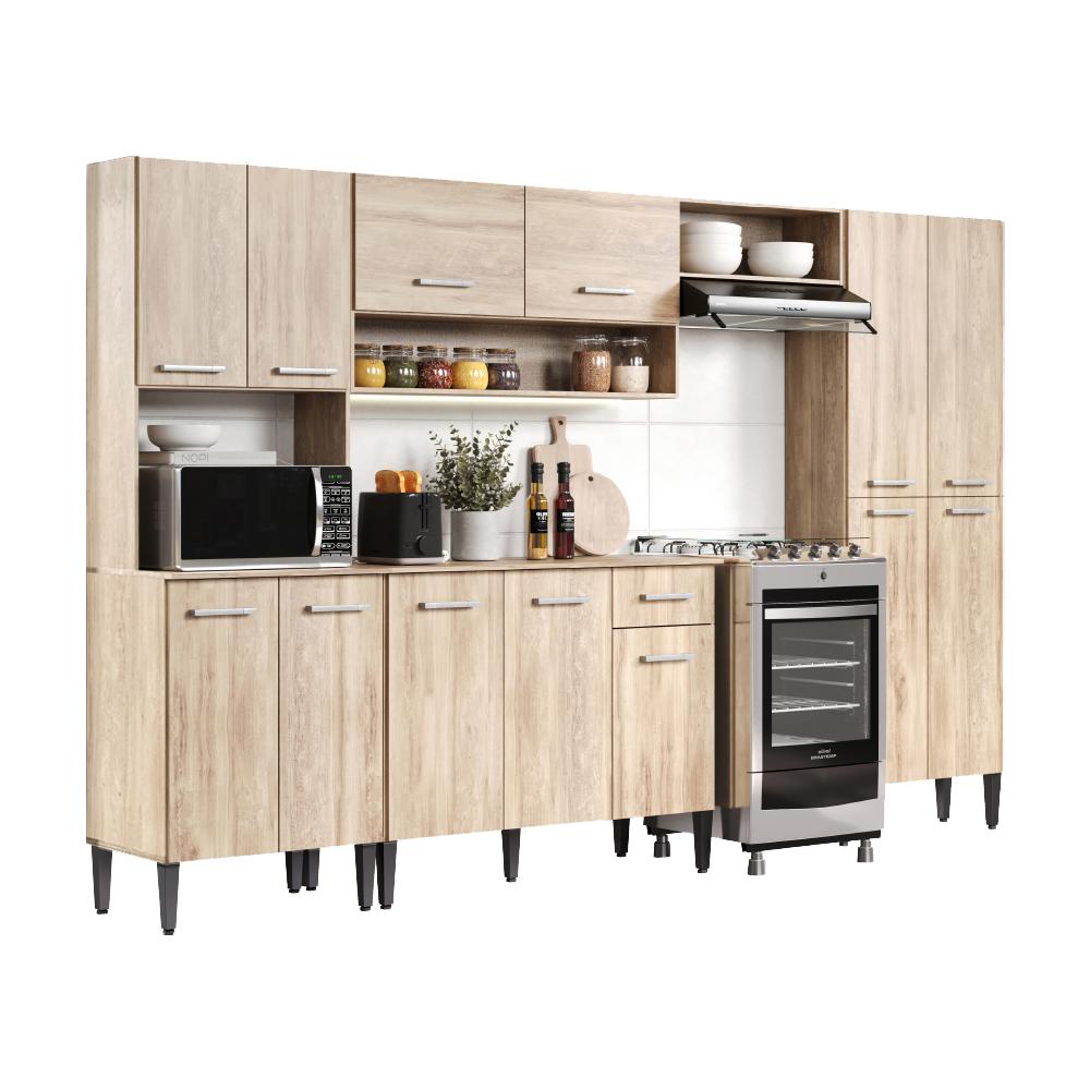 Cozinha Completa Arizona Plus com Armário e Balcão Carraro - Carvalho