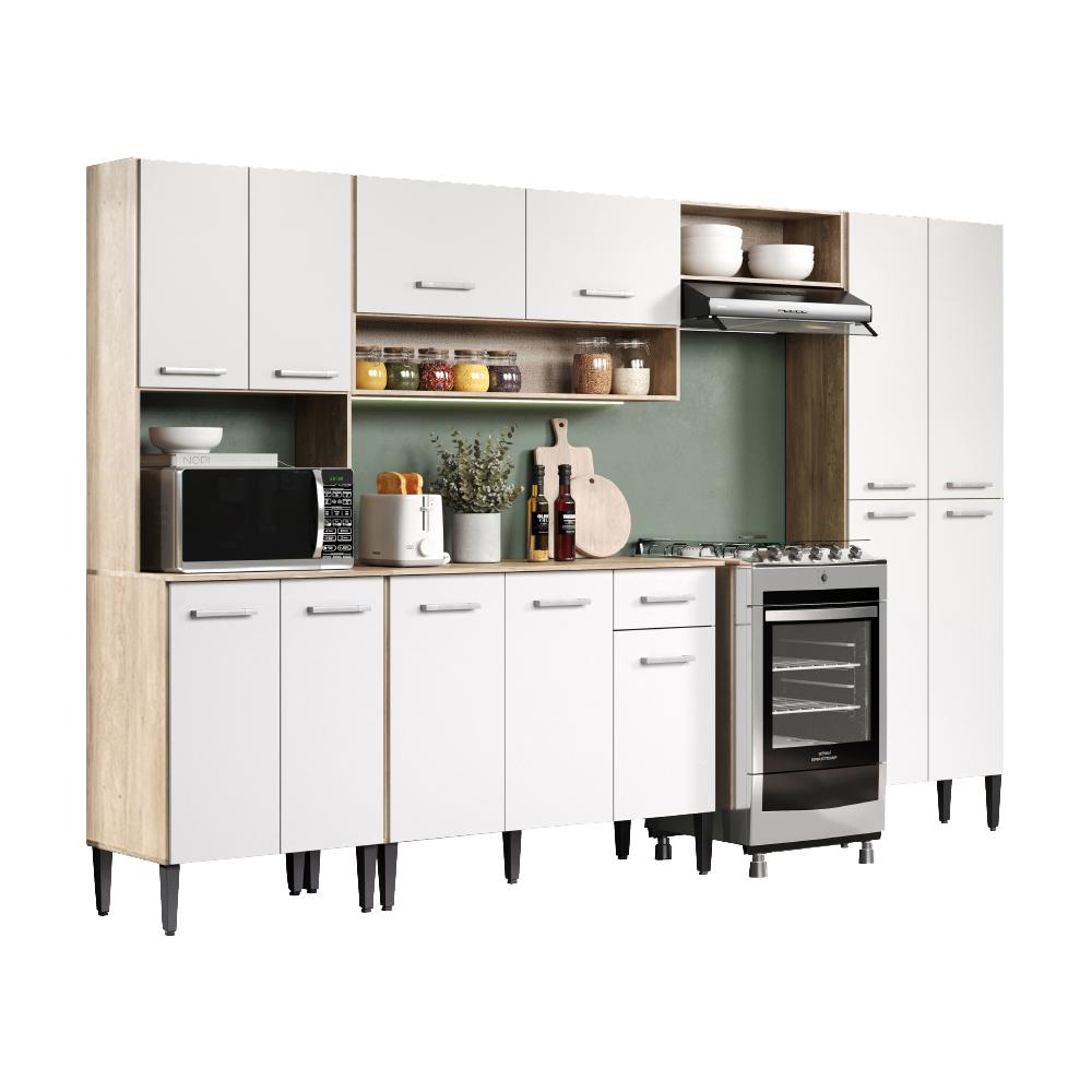 Cozinha Completa Arizona Plus com Armário e Balcão Carraro - Carvalho/Branco
