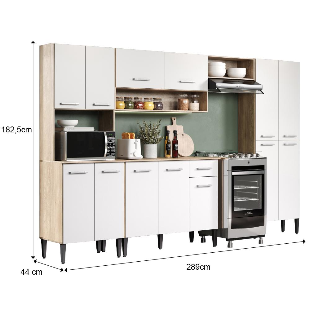 Cozinha Completa Arizona Plus com Armário e Balcão Carraro - Carvalho/Branco