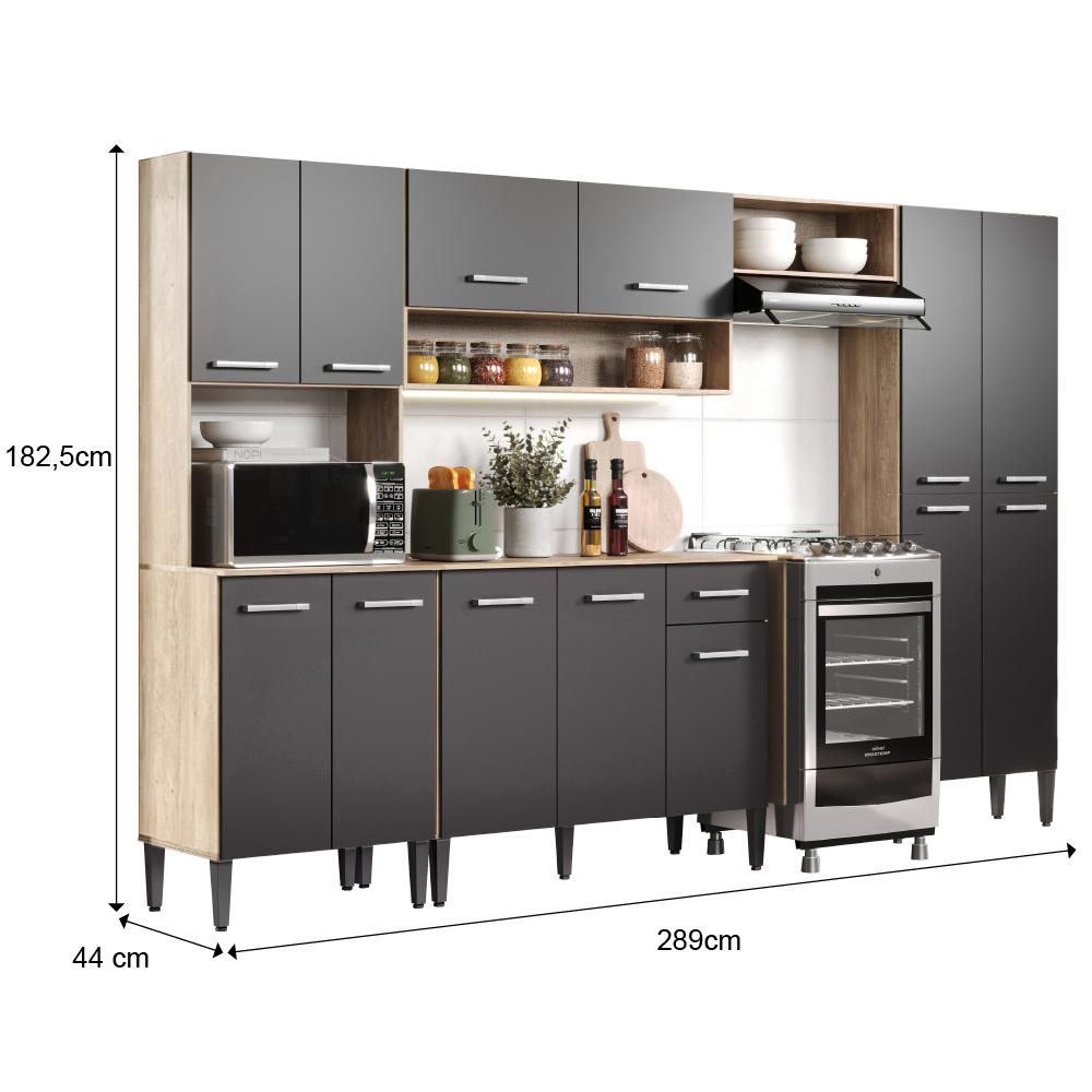 Cozinha Completa Arizona Plus com Armário e Balcão Carraro - Carvalho/Preto