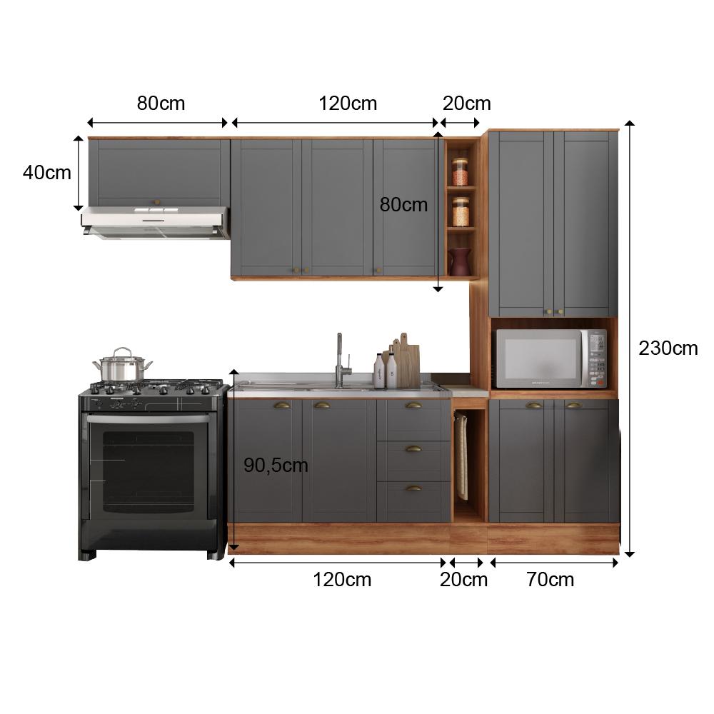 Cozinha Completa Milla Flex Armário e Balcão Nog/Cinza Carraro