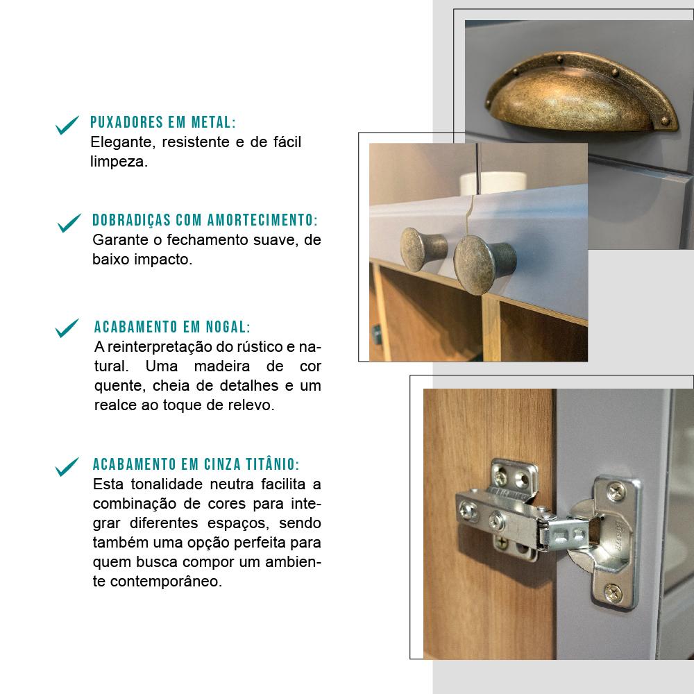 Cozinha Completa Milla Flex Armário e Balcão Nog/Cinza Carraro