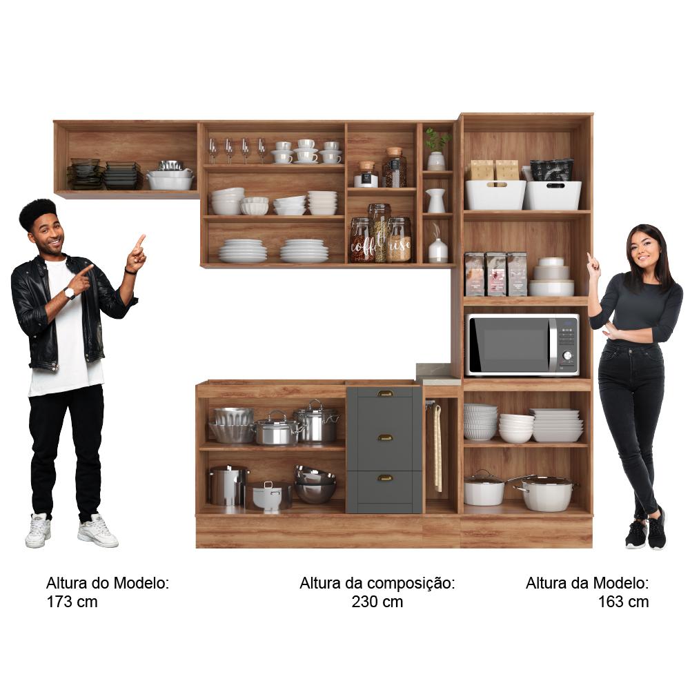 Cozinha Completa Milla Flex Armário e Balcão Nog/Cinza Carraro