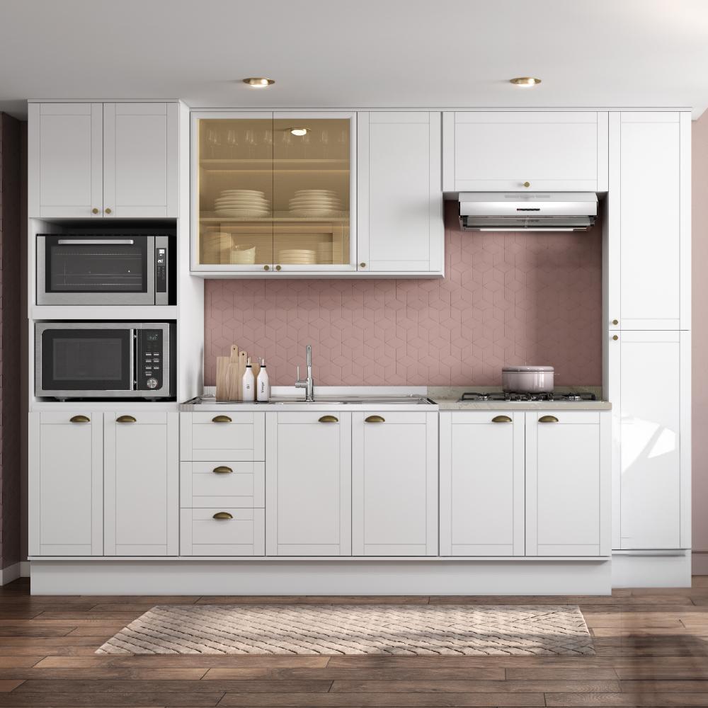 Cozinha Completa Milla Look 100% MDF Armário e Balcão Branco Carraro