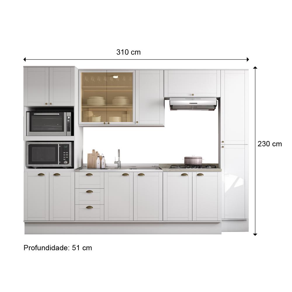 Cozinha Completa Milla Look 100% MDF Armário e Balcão Branco Carraro