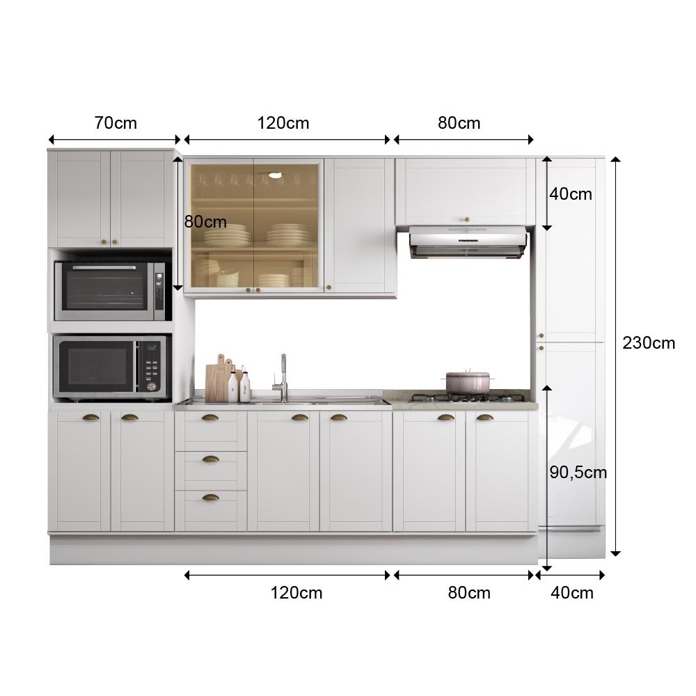 Cozinha Completa Milla Look 100% MDF Armário e Balcão Branco Carraro
