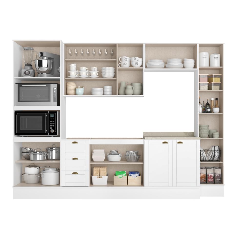 Cozinha Completa Milla Look 100% MDF Armário e Balcão Branco Carraro