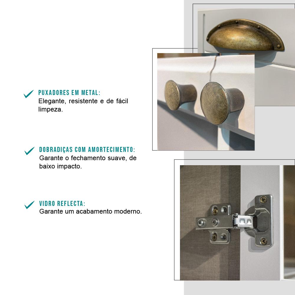 Cozinha Completa Milla Look 100% MDF Armário e Balcão Branco Carraro