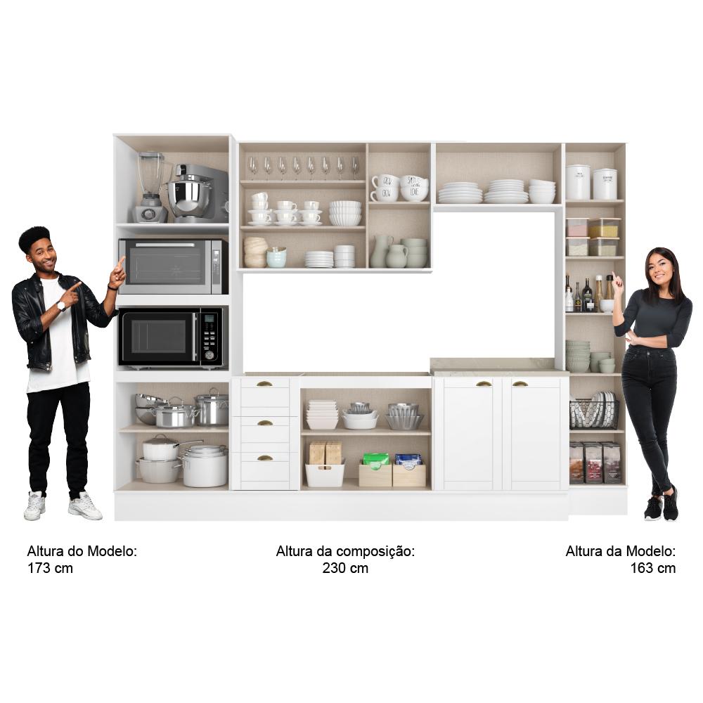 Cozinha Completa Milla Look 100% MDF Armário e Balcão Branco Carraro